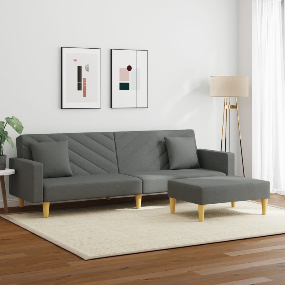 Canapea extensibilă 2 locuri/perne/taburet, gri închis, textil - 2 | YEO