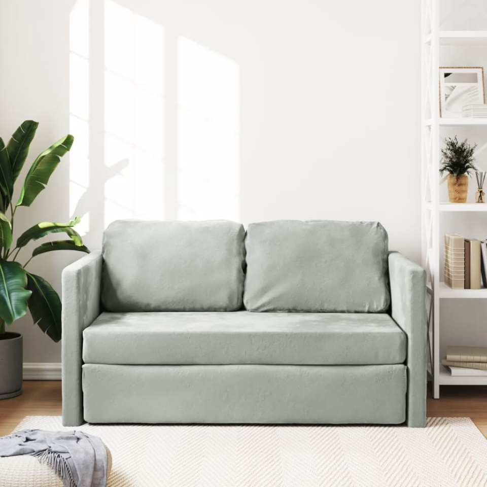 Canapea extensibilă de podea 2 în 1, gri, 122x204x55 cm catifea - 2 | YEO