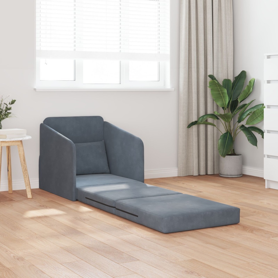 Canapea pat 2 în 1 gri închis 65x80x83 cm catifea - 2 | YEO