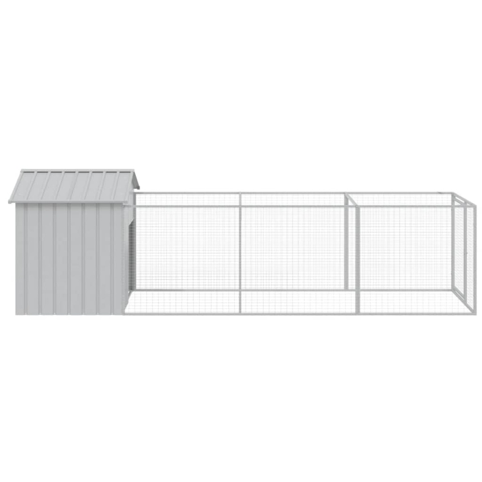 Casă câine & acoperiș gri deschis 117x405x123cm oțel galvanizat - 3 | YEO