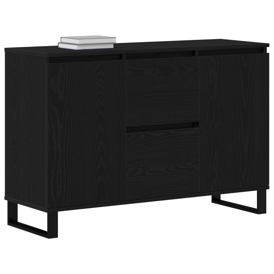 Comodă Neagră Stejar 104x35x70 cm Lemn Agregat - 2 | YEO