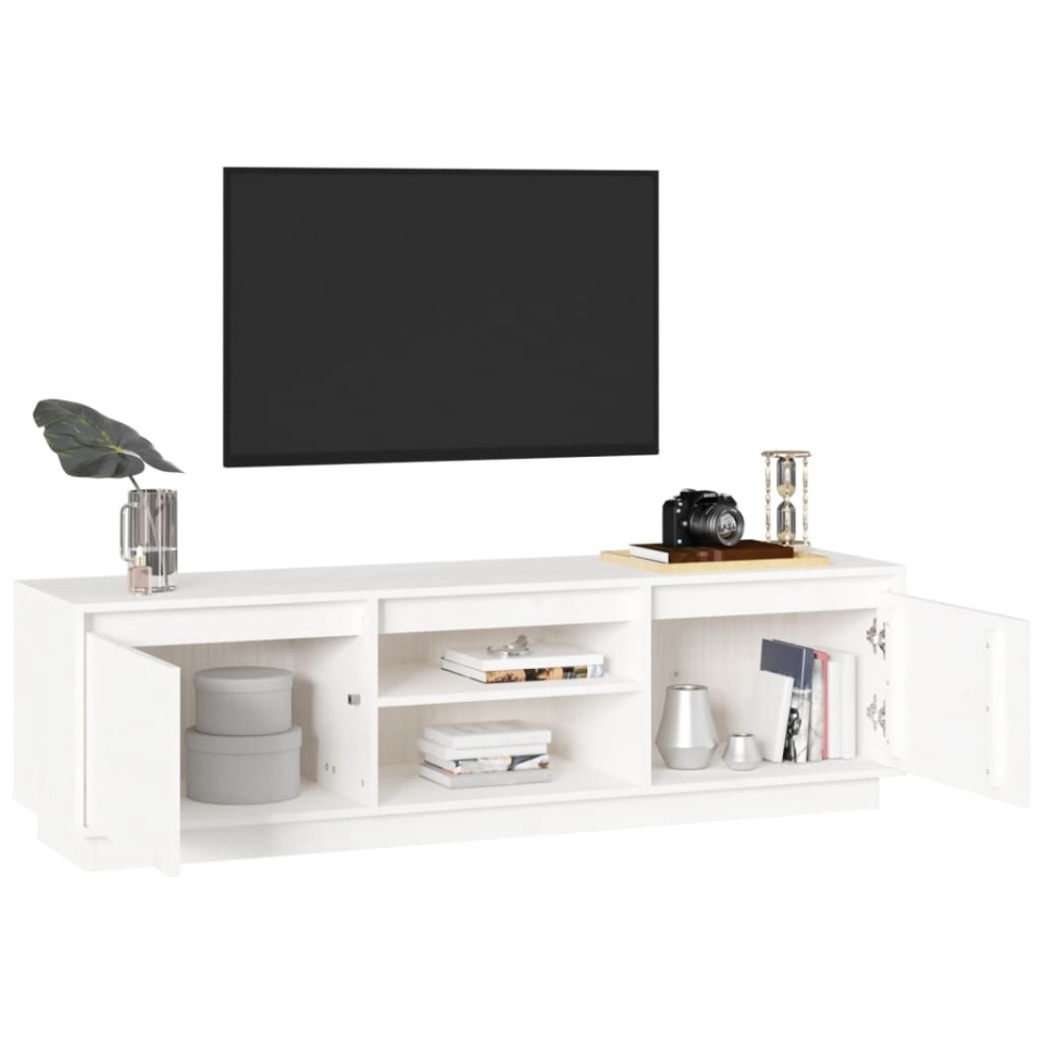 Comodă TV, alb, 140x35x40 cm, lemn masiv de pin - 2 | YEO