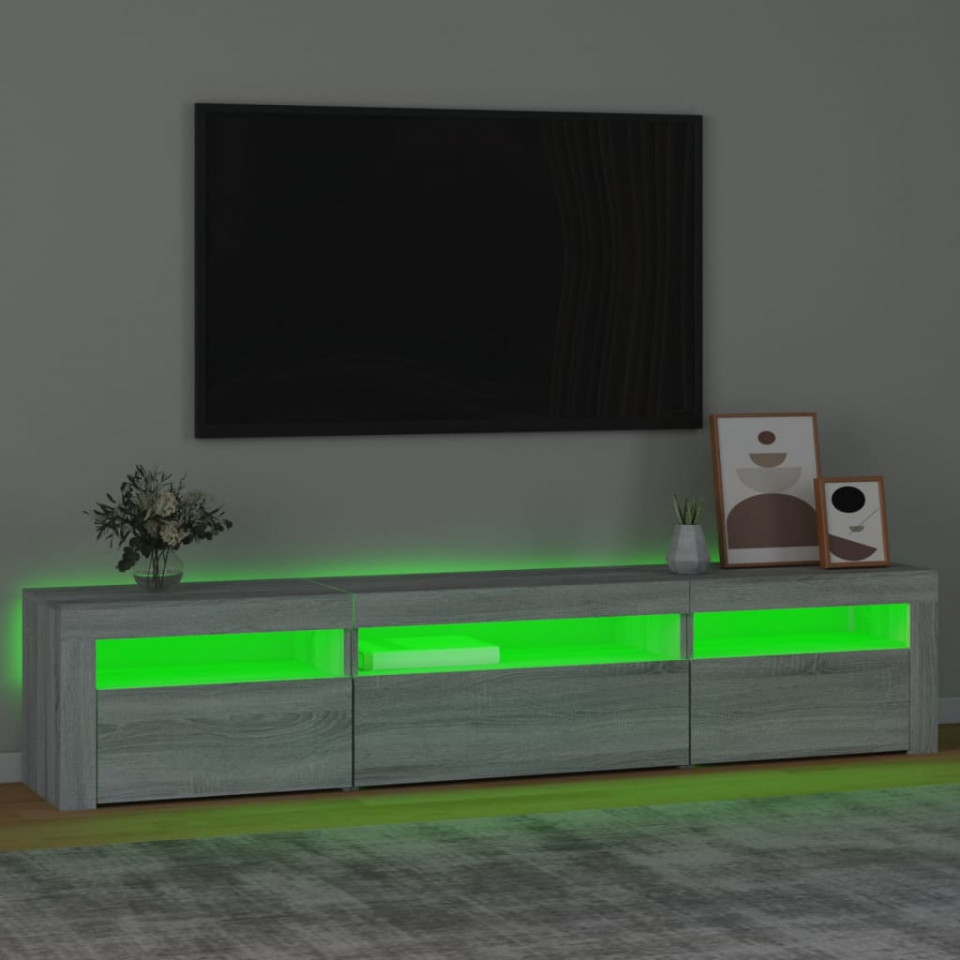 Comodă TV cu lumini LED, gri sonoma, 195x35x40 cm - 3 | YEO