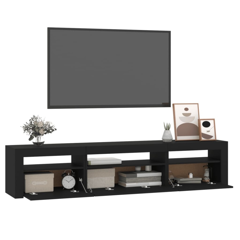 Comodă TV cu lumini LED, negru, 195x35x40 cm - 4 | YEO