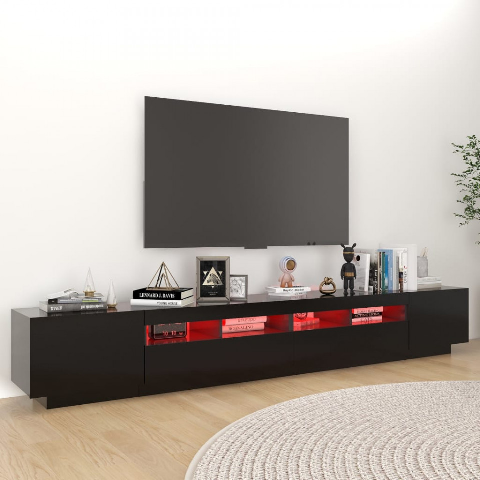 Comodă TV cu lumini LED, negru, 260x35x40 cm - 3 | YEO