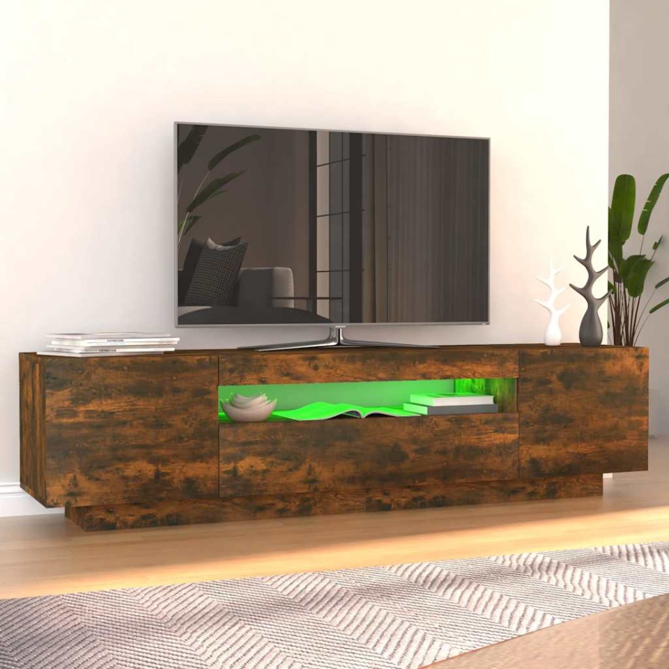 Comodă TV cu lumini LED, stejar fumuriu, 160x35x40 cm - 2 | YEO