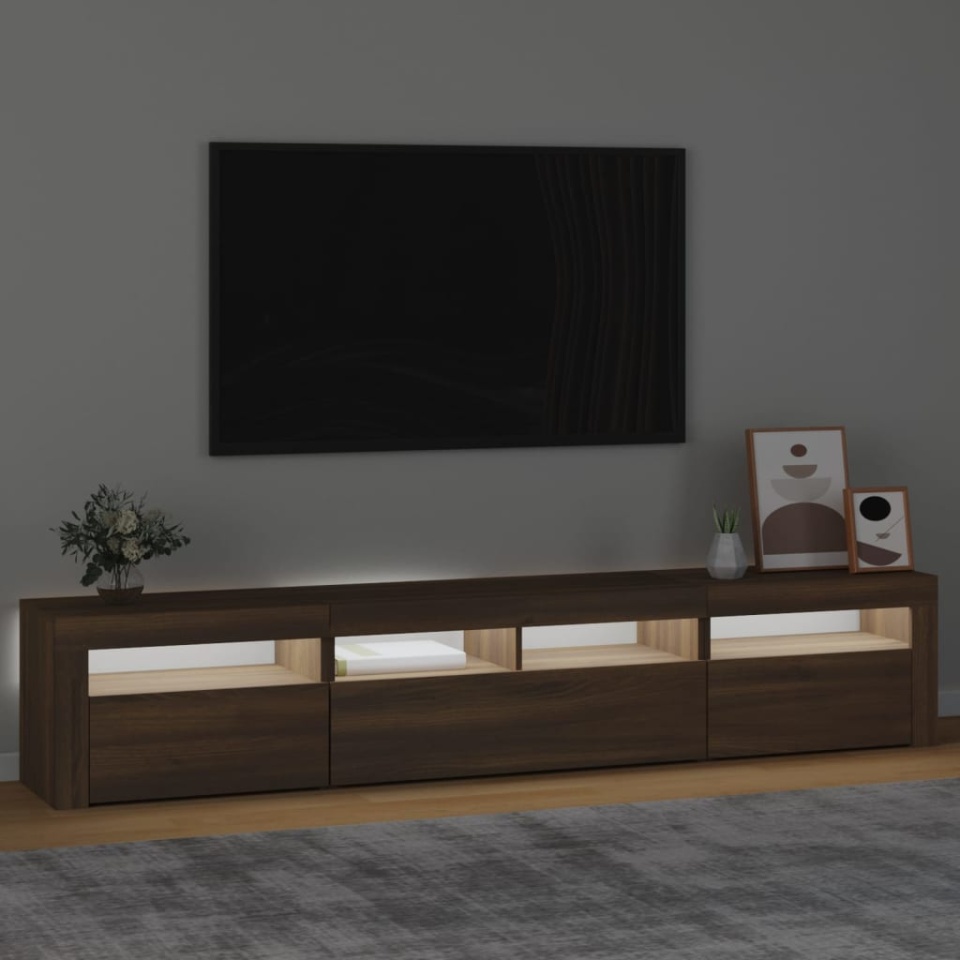 Comodă TV cu lumini LED, stejar maro, 210x35x40 cm - 2 | YEO