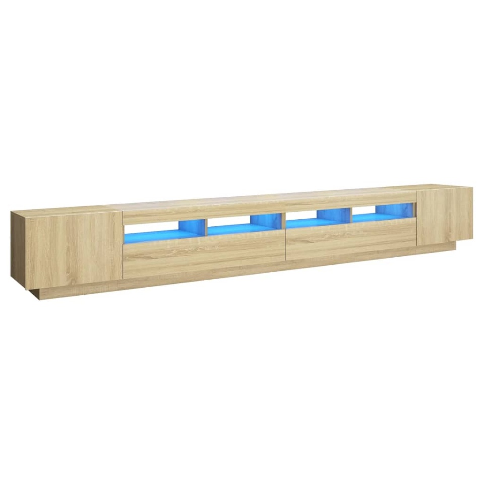 Comodă TV cu lumini LED, stejar sonoma, 300x35x40 cm - 1 | YEO