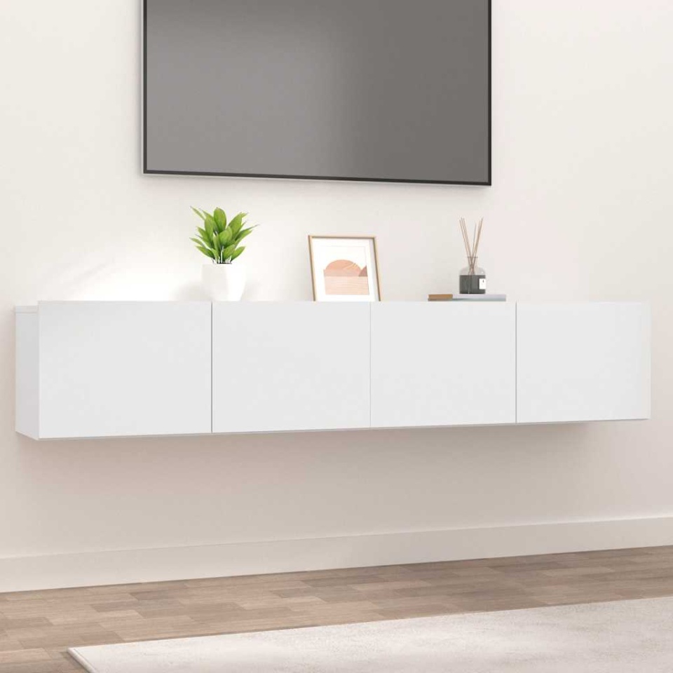 Comode TV, 2 buc., alb, 80x30x30 cm, lemn prelucrat