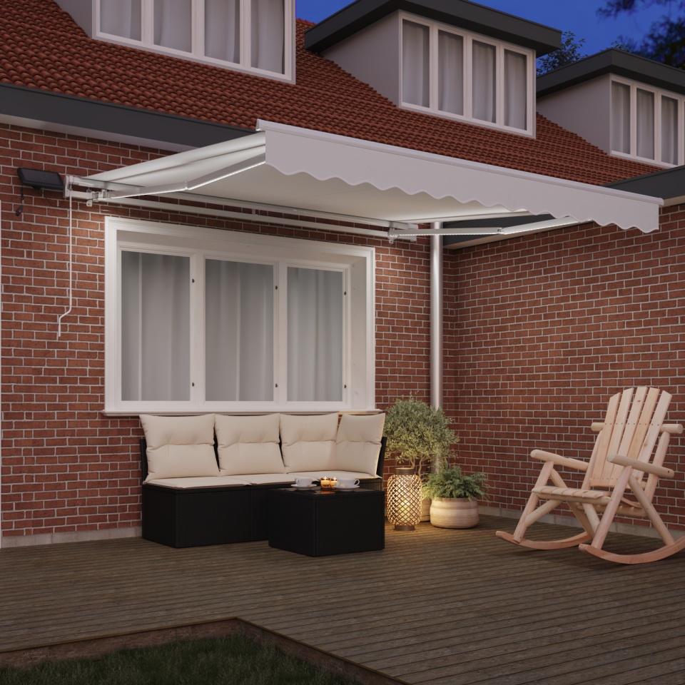 Copertină Manuală Retractabilă cu LED Alb 300x250 cm, Material de Înlocuire pentru Copertină pentru Cadru de 3x2.5 m Alb - 2 | YEO