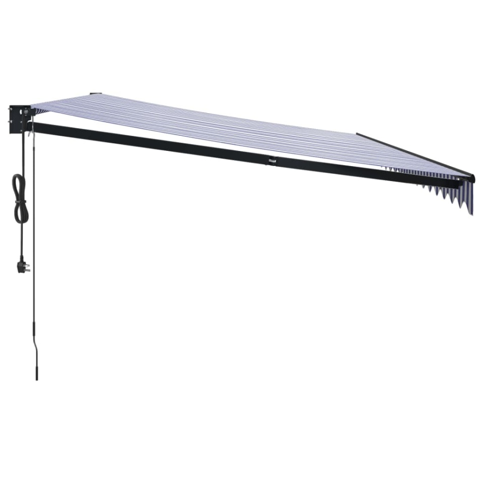Copertină retractabilă automată, albastru și alb, 5x3 m - 3 | YEO
