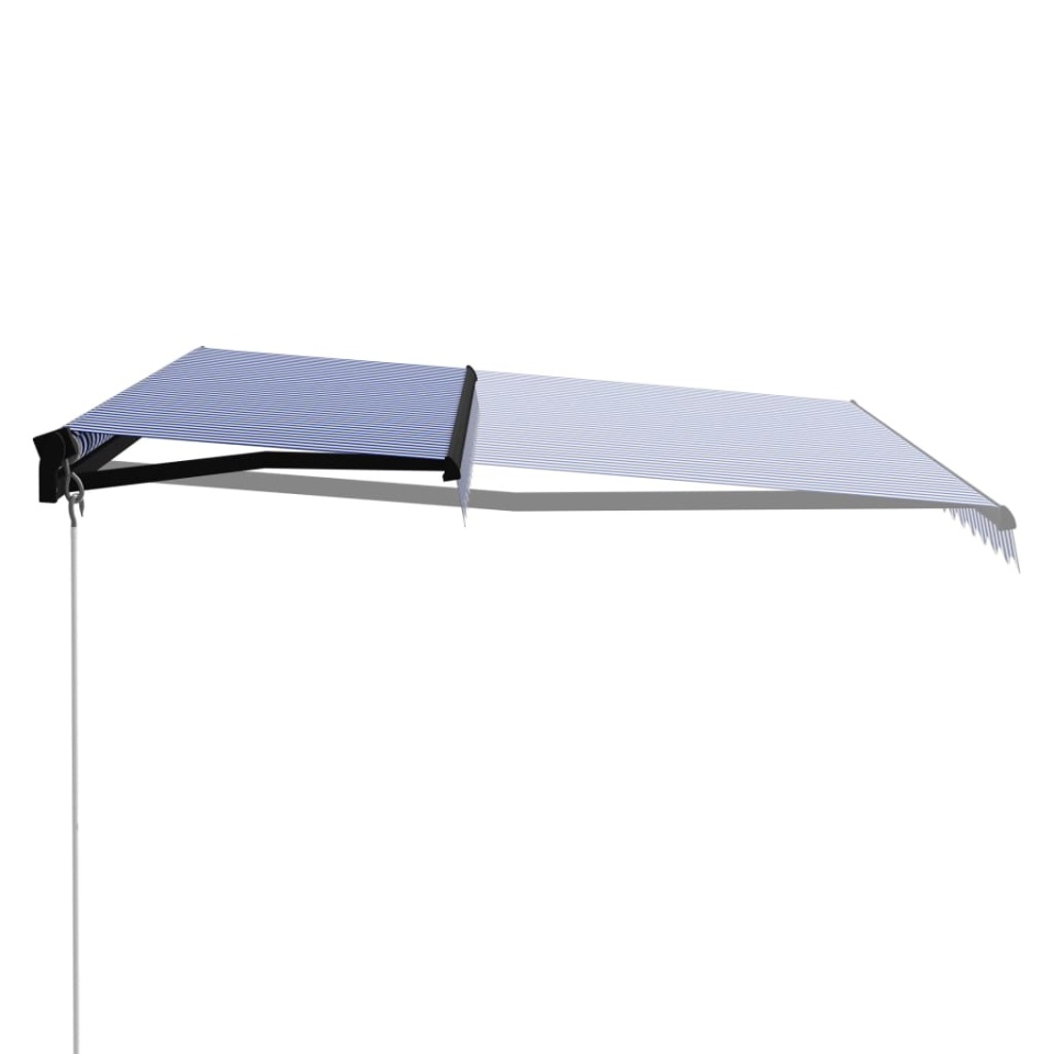 Copertină retractabilă manual, albastru și alb, 450x300 cm - 1 | YEO