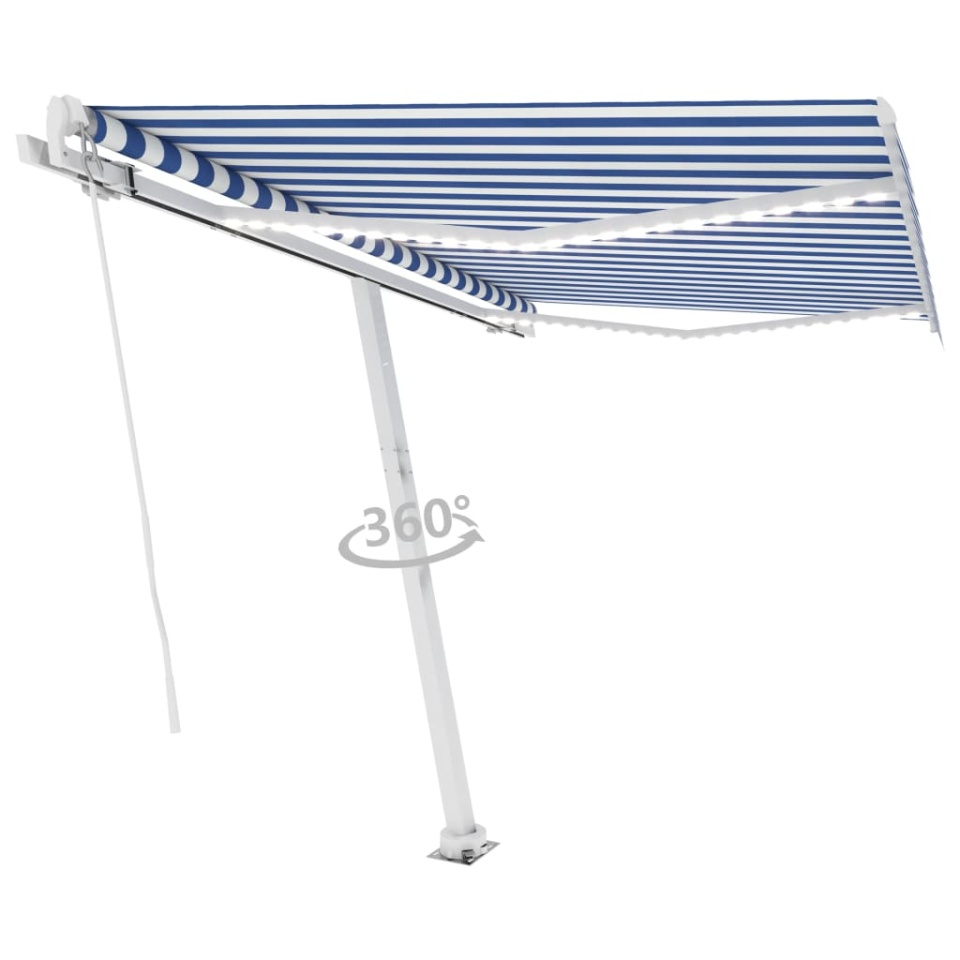 Copertină retractabilă manual cu LED albastru și alb 300x250 cm - 2 | YEO