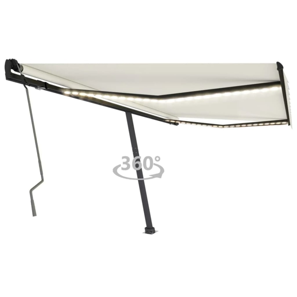 Copertină retractabilă manual cu LED, crem, 450x350 cm