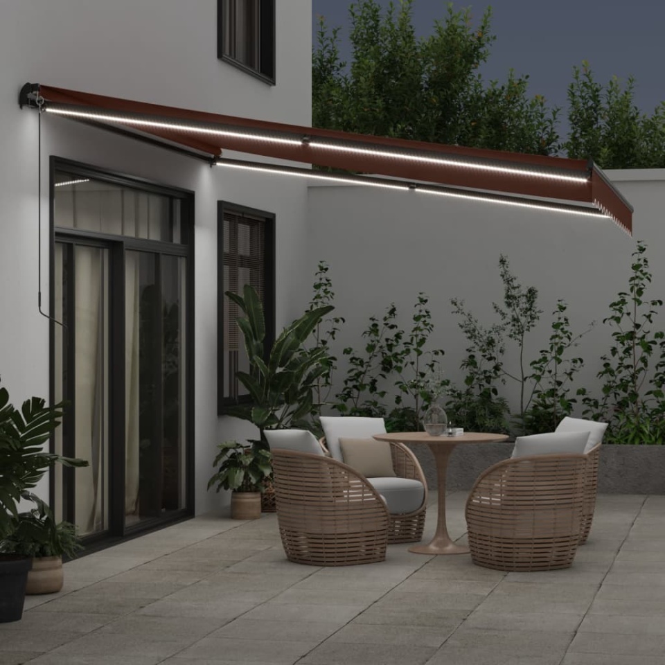 Copertina retractabilă manual cu LED-uri, maro, 400x300 cm - 2 | YEO