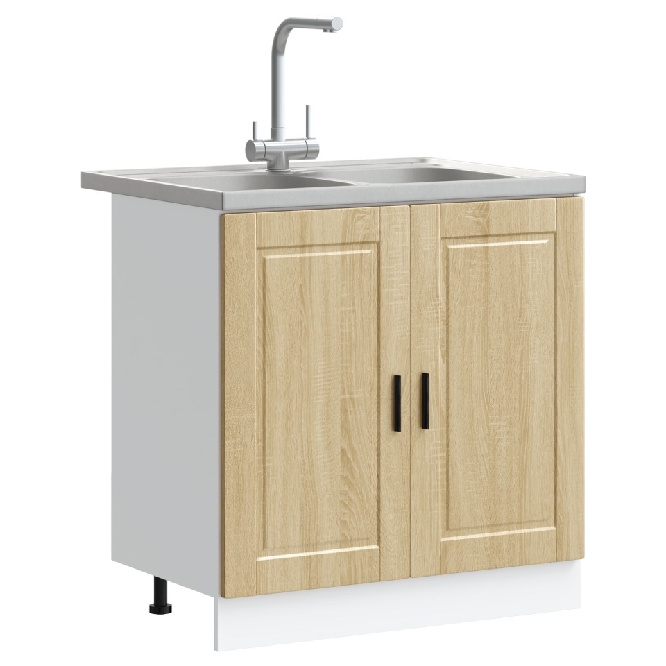 corp de chiuvetă Porto cu chiuvetă din stejar Sonoma, dimensiuni 80x46x84,5 cm, din lemn prelucrat - 2 | YEO