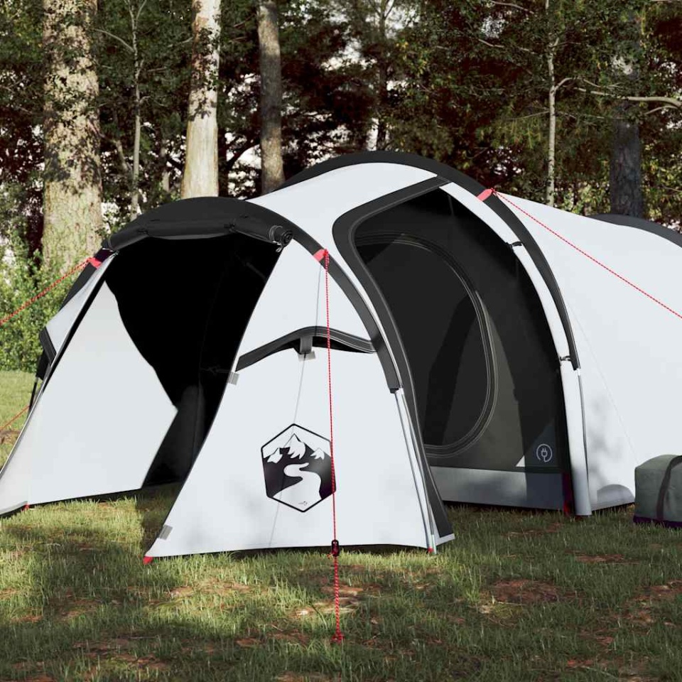 Cort camping tunel 3 persoane, alb, țesătură opacă, impermeabil
