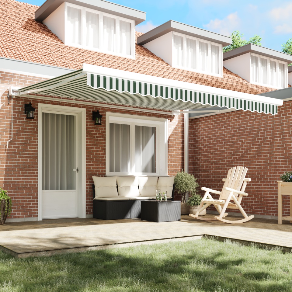 Cort retractabil automat verde și alb 400x300 cm, Pânză de înlocuire pentru cort 4x3 m verde și alb - 2 | YEO