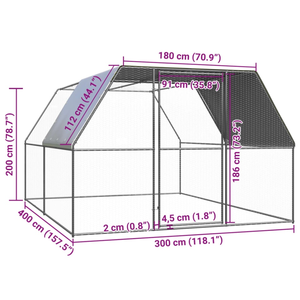 Coteț de păsări, 3x4x2 m, oțel galvanizat