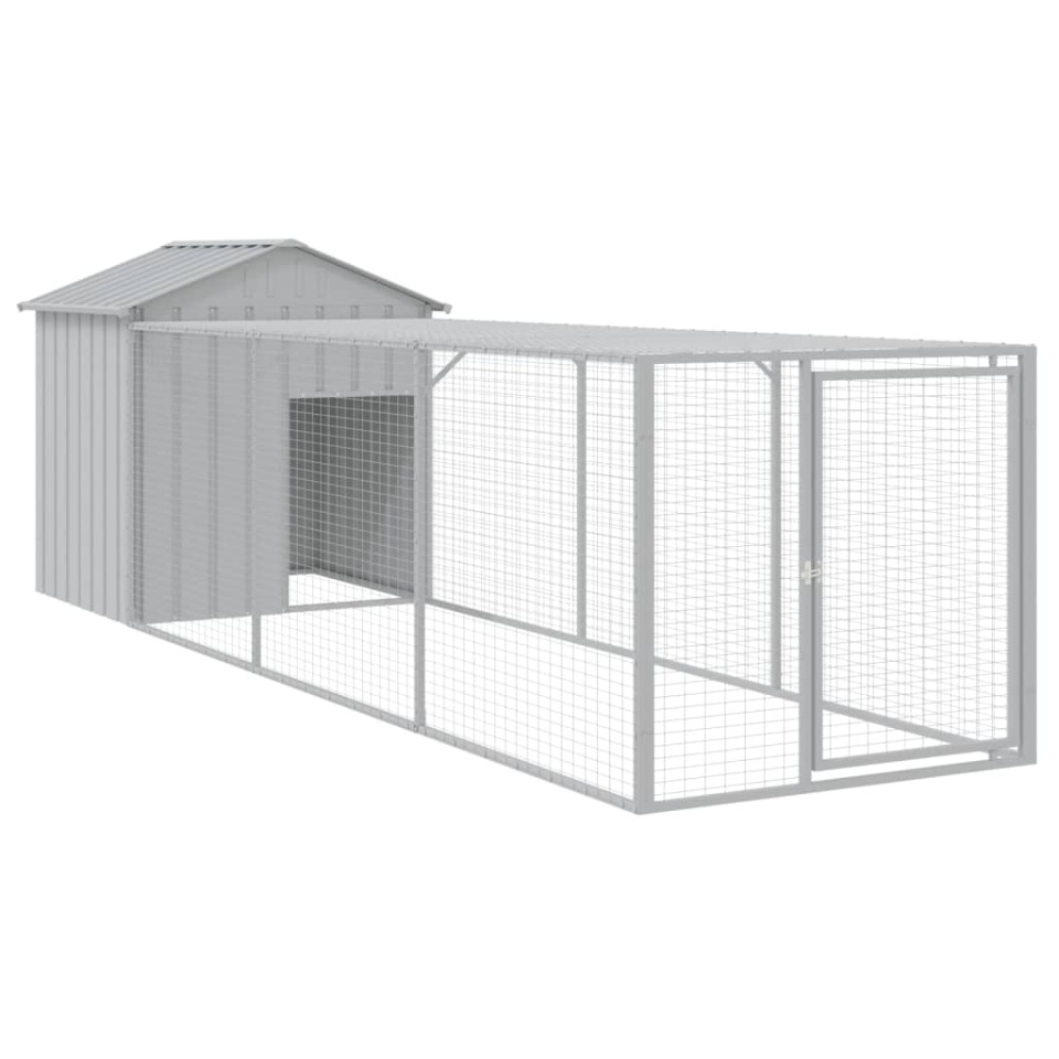 Coteț pui cu incintă gri deschis 117x405x123 cm oțel galvanizat - 1 | YEO