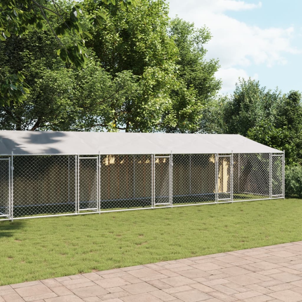 Cușcă câini cu acoperiș și uși, gri, 12x2x2 m, oțel galvanizat - 2 | YEO