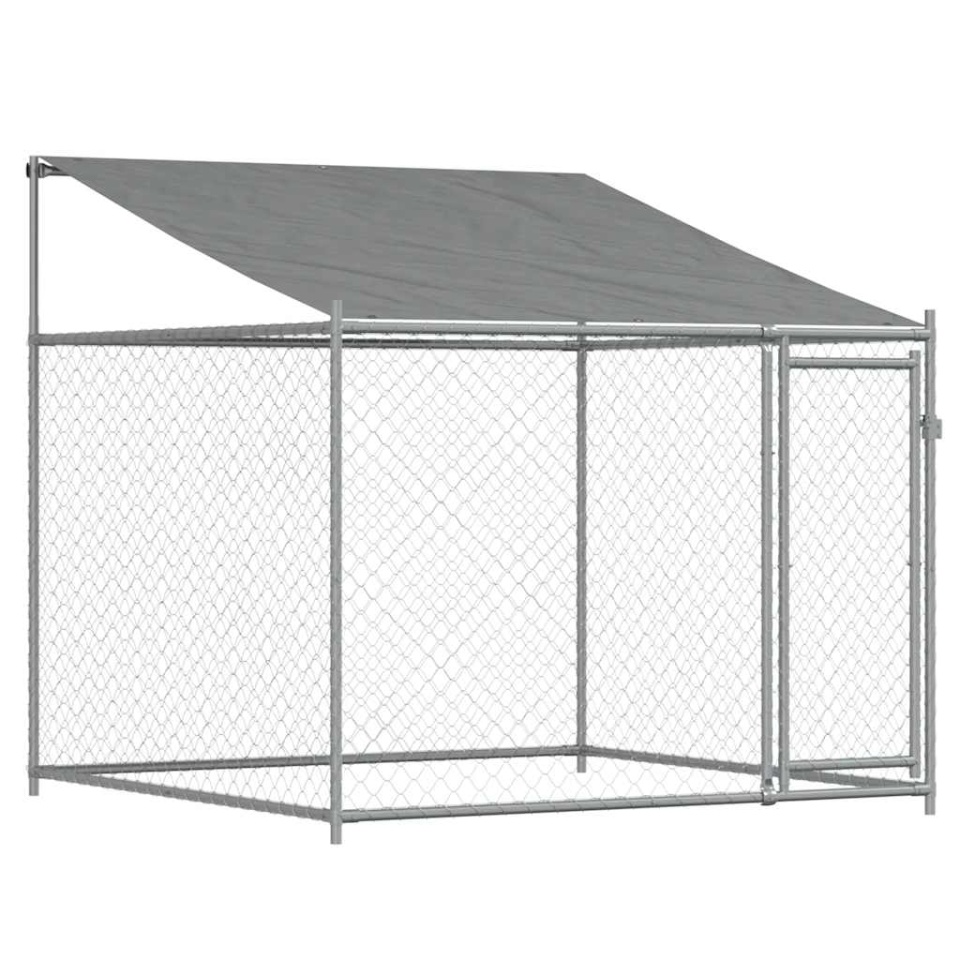 Cușcă de câini cu acoperiș și ușă gri, 2x2x2 m, oțel galvanizat - 1 | YEO