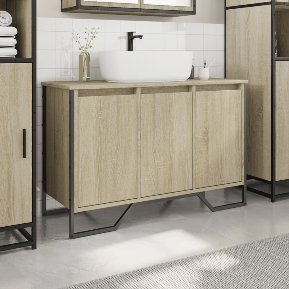 Dulap chiuvetă baie, stejar sonoma, 91x35x60 cm, lemn prelucrat - 2 | YEO