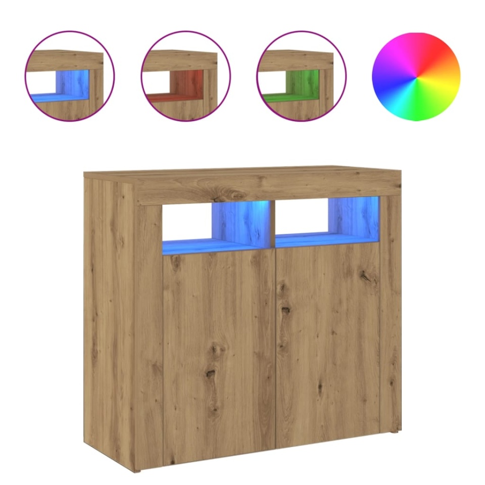 Dulap cu lumini LED stejar artizanal 80x35x75 cm lemn prelucrat - 1 | YEO