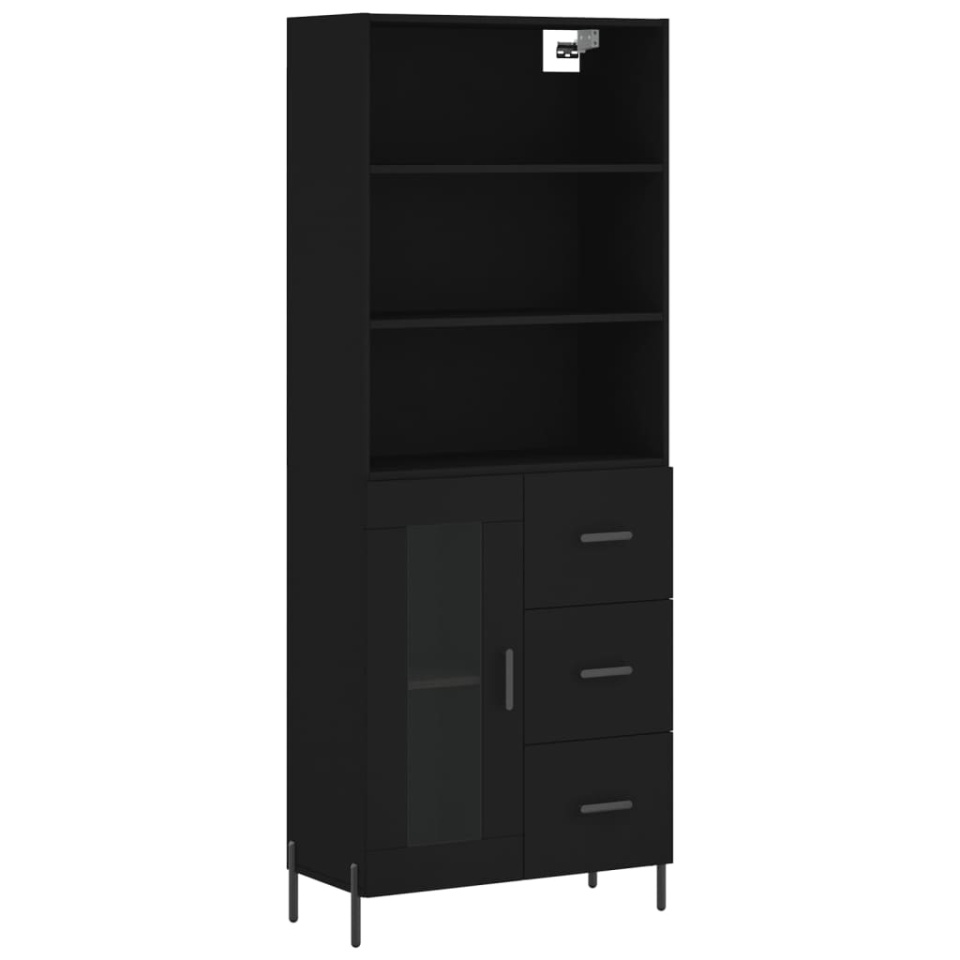 Dulap înalt, negru, 69,5x34x180 cm, lemn compozit - 1 | YEO