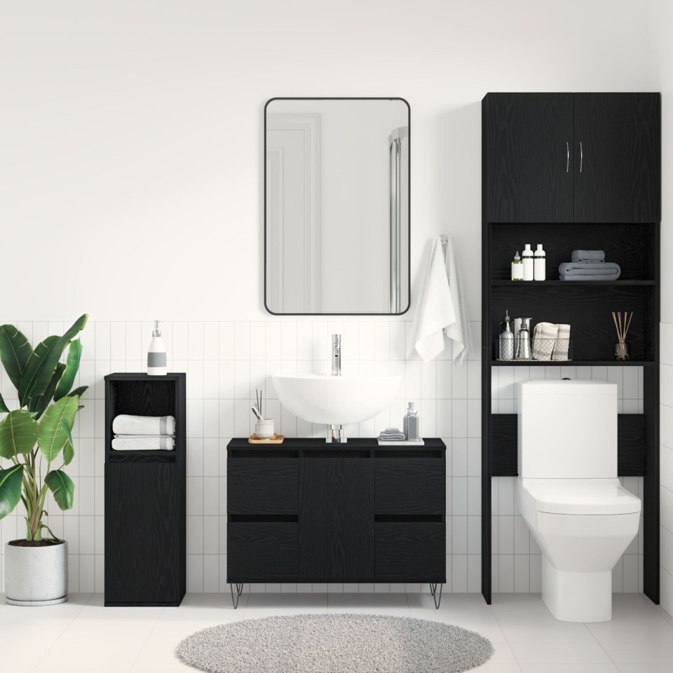 Dulap pentru chiuvetă de baie Negru Stejar 80x33x60 cm Lemn prelucrat - 3 | YEO