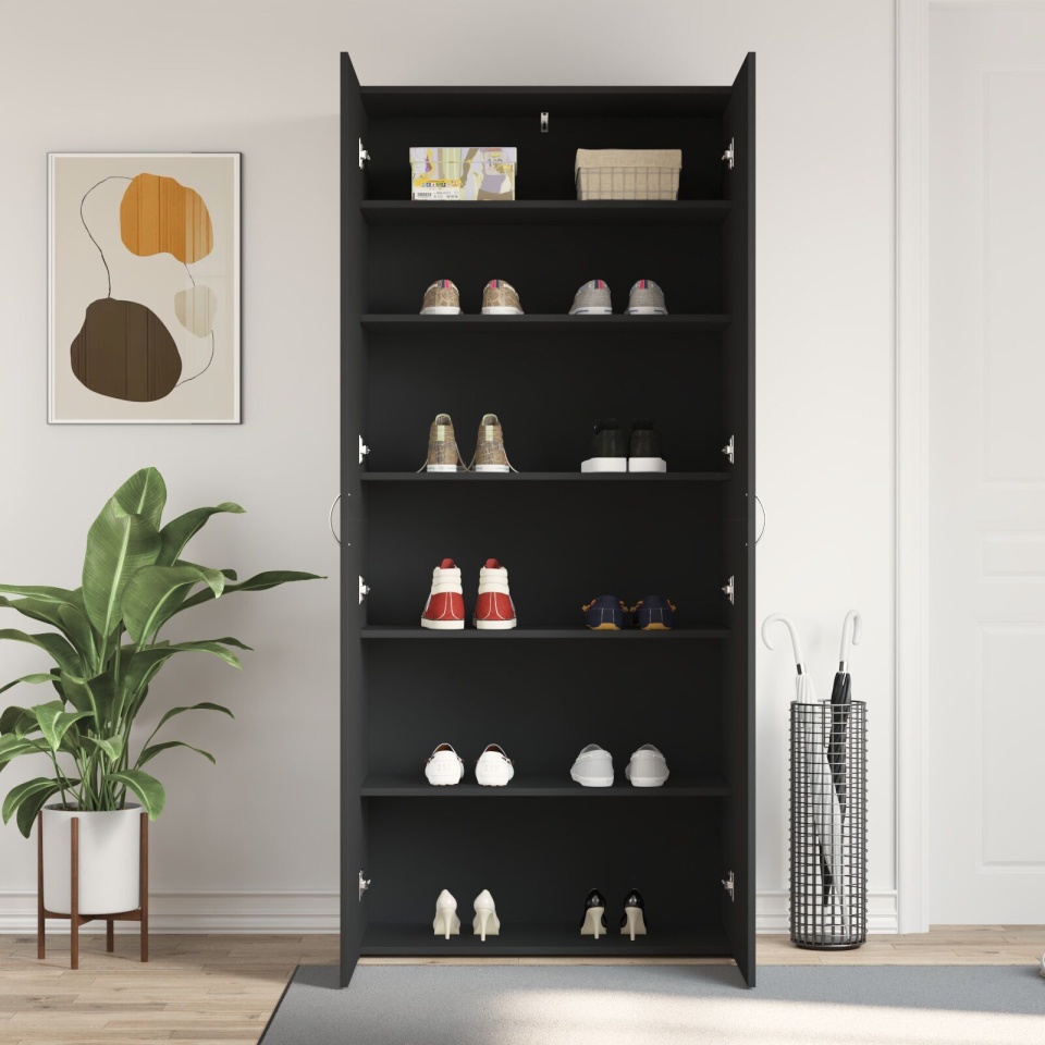 Dulap pentru pantofi Negru 80x35,5x180 cm Lemn prelucrat - 2 | YEO