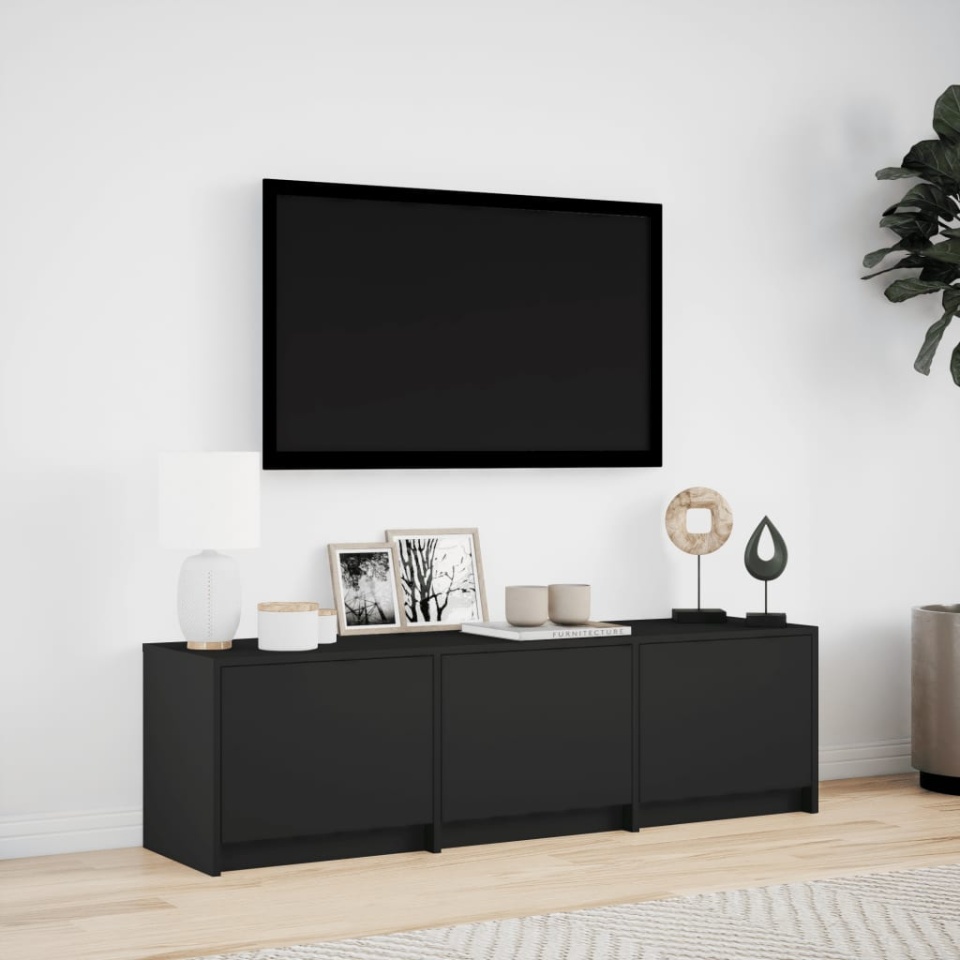 Dulap TV cu LED, negru, 140x34x40 cm, lemn prelucrat - 3 | YEO