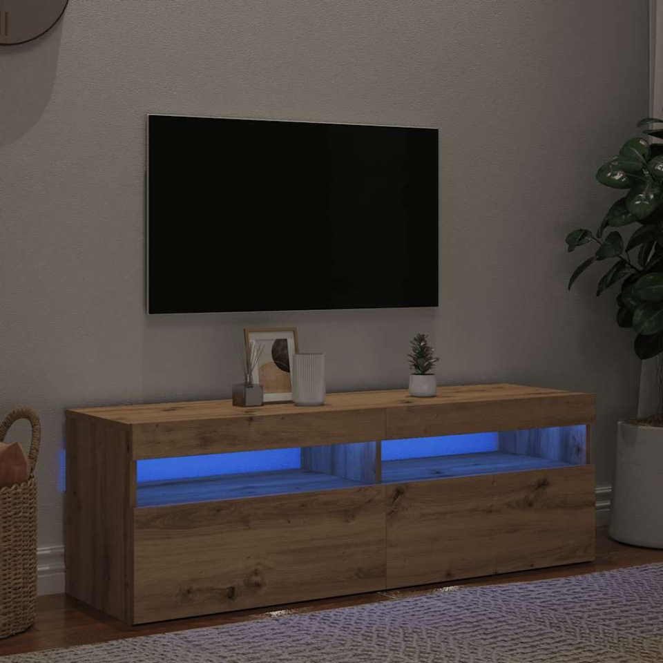 Dulap TV cu LED stejar artizanal 120x35x40 cm lemn prelucrat
