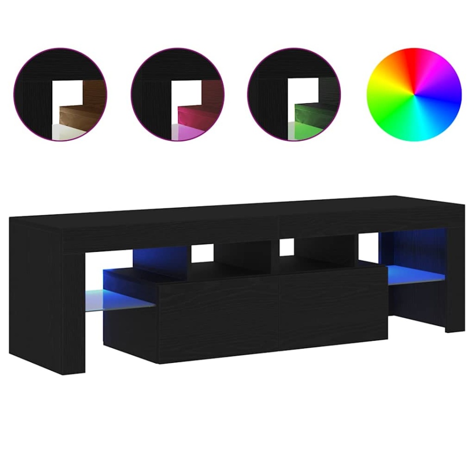 Dulap TV cu LED stejar negru 140x36,5x40 cm lemn prelucrat - 1 | YEO