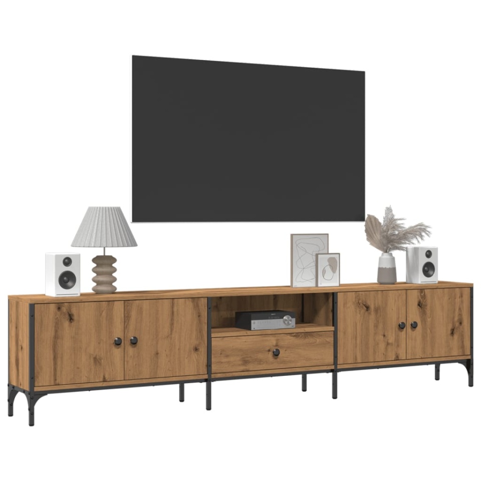 Dulap TV cu sertar stejar artizanal 200x25x44 cm lemn prelucrat - 2 | YEO
