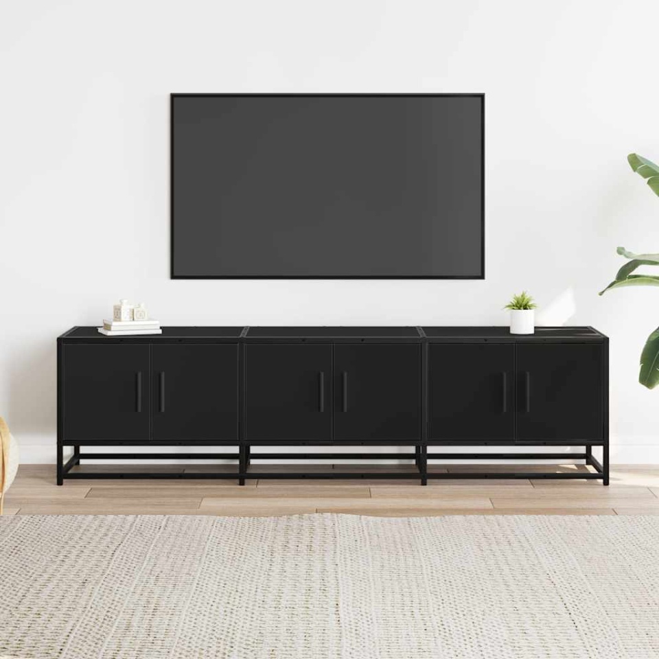 Dulap TV, negru, 150x35x41 cm, lemn prelucrat și metal - 2 | YEO