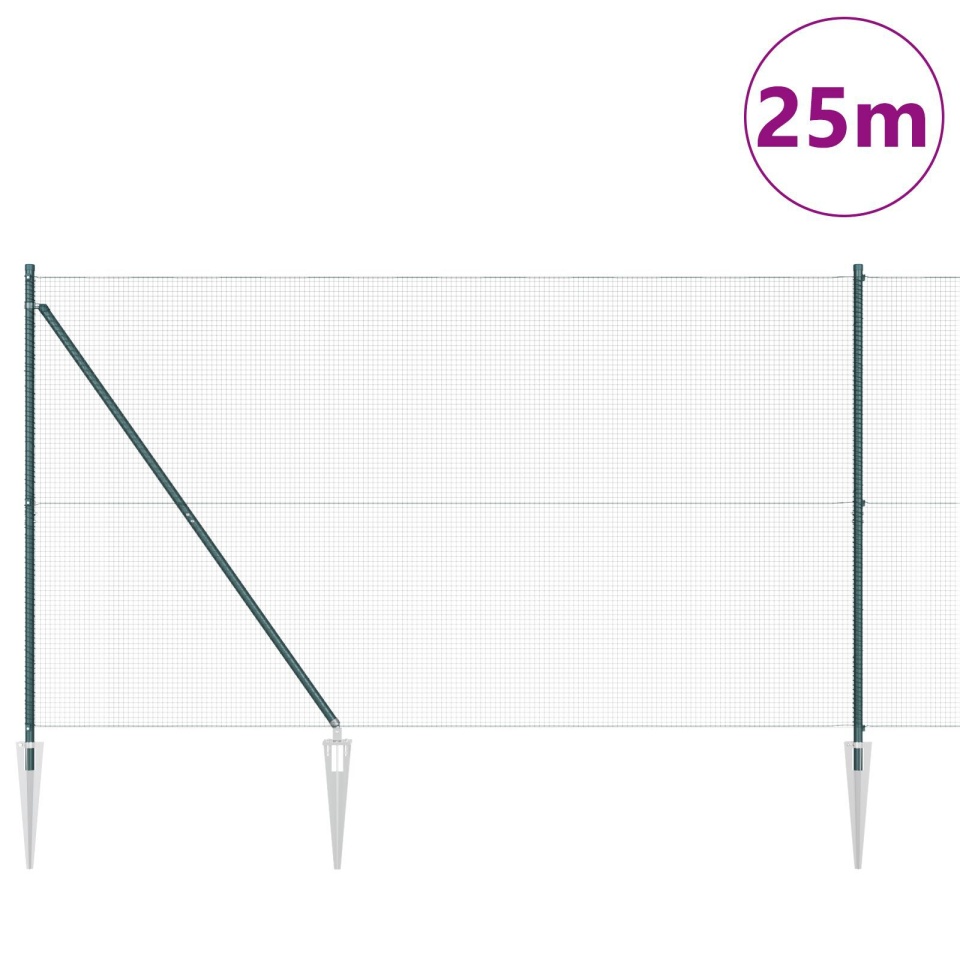 Fierăstrău din Sârmă Sudată cu 13 Stâlpi cu Vârf Verde 1,6x25 m Oțel - 2 | YEO