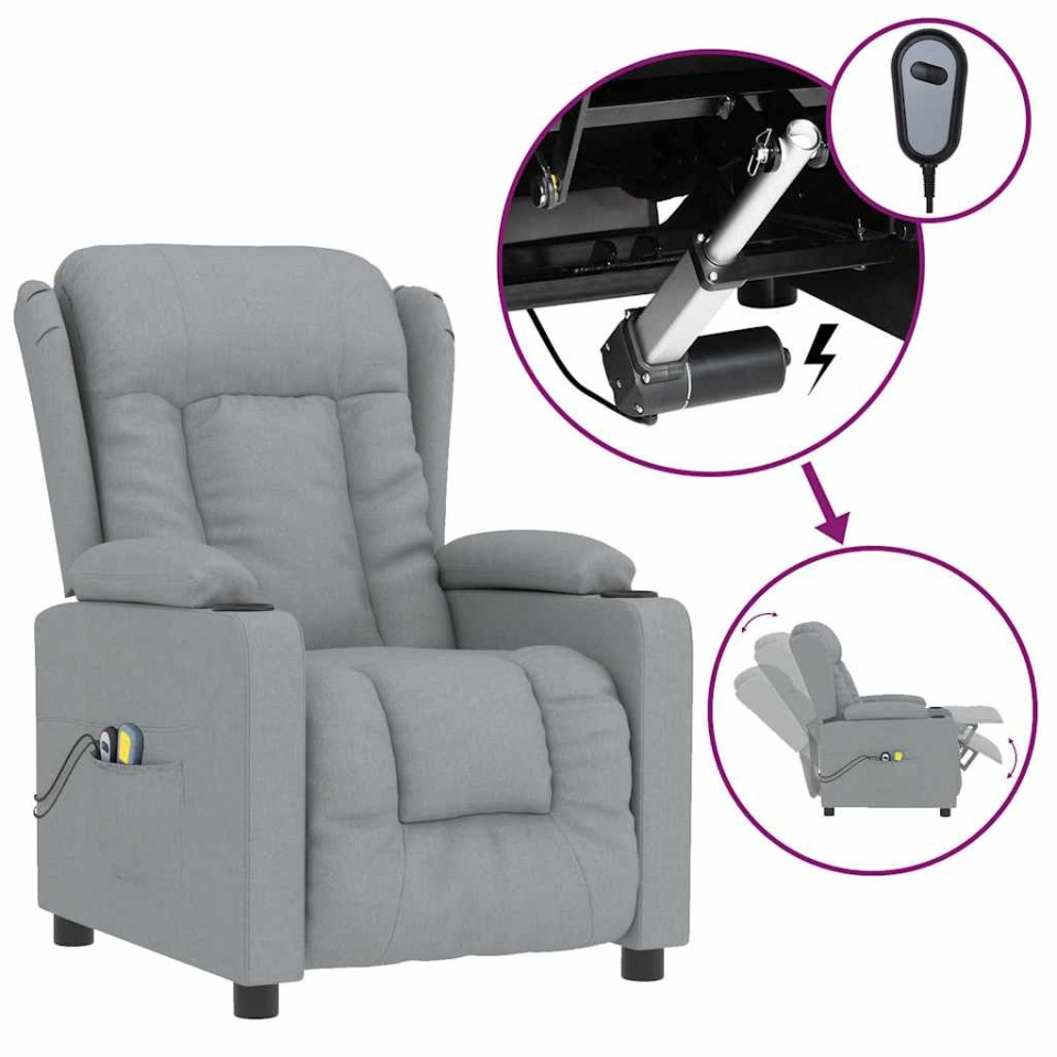 Fotoliu de masaj electric rabatabil, gri deschis, textil - 1 | YEO