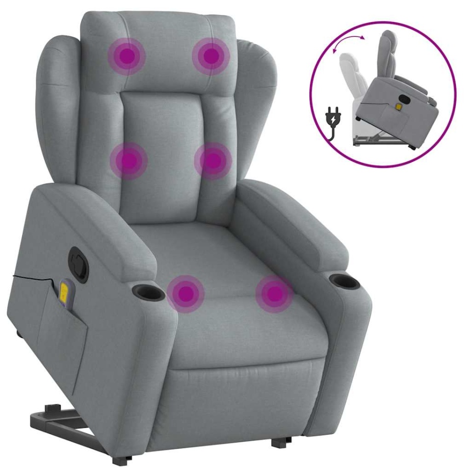 Fotoliu de masaj rabatabil cu ridicare, gri deschis, textil - 1 | YEO