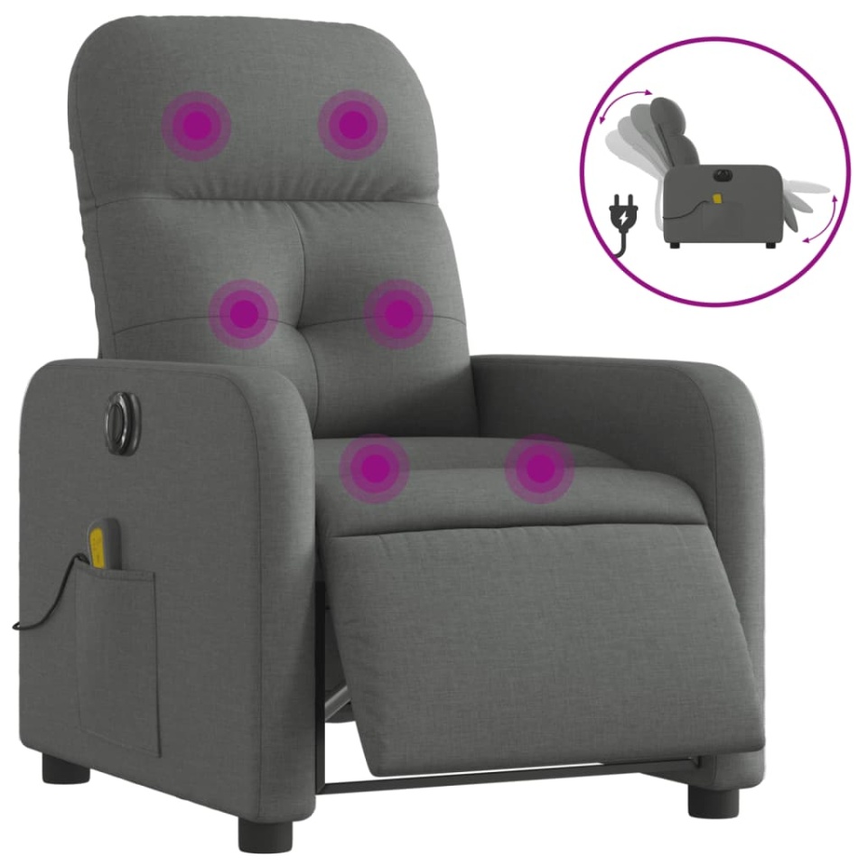 Fotoliu electric de masaj rabatabil, gri închis, textil - 1 | YEO