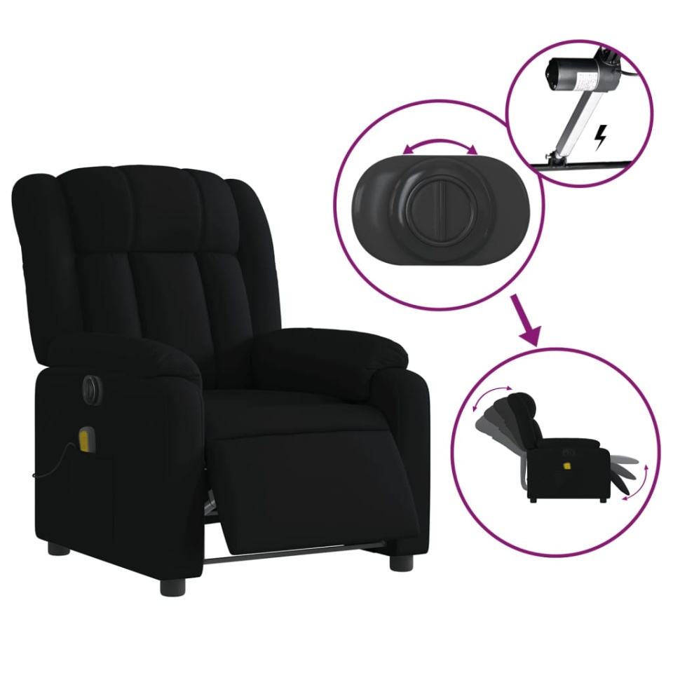 Fotoliu electric de masaj rabatabil, negru, textil - 4 | YEO