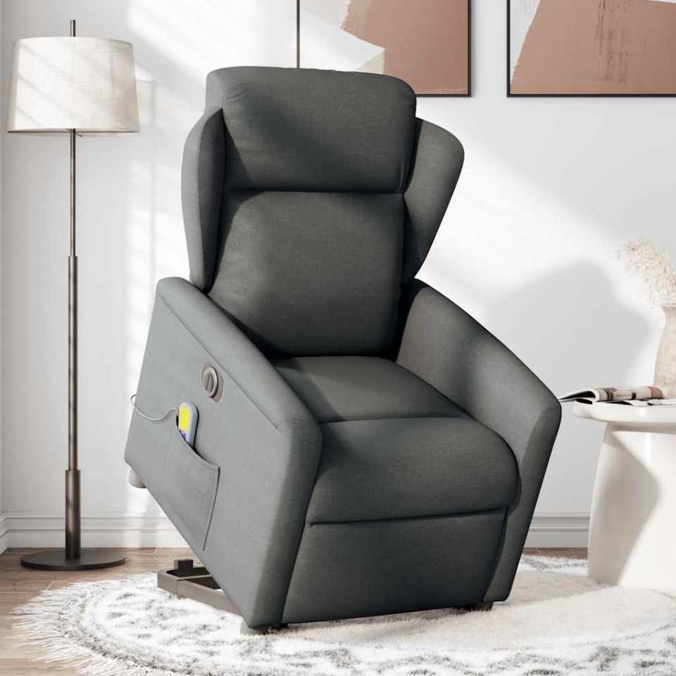 Fotoliu electric masaj rabatabil cu ridicare, gri închis textil - 1 | YEO