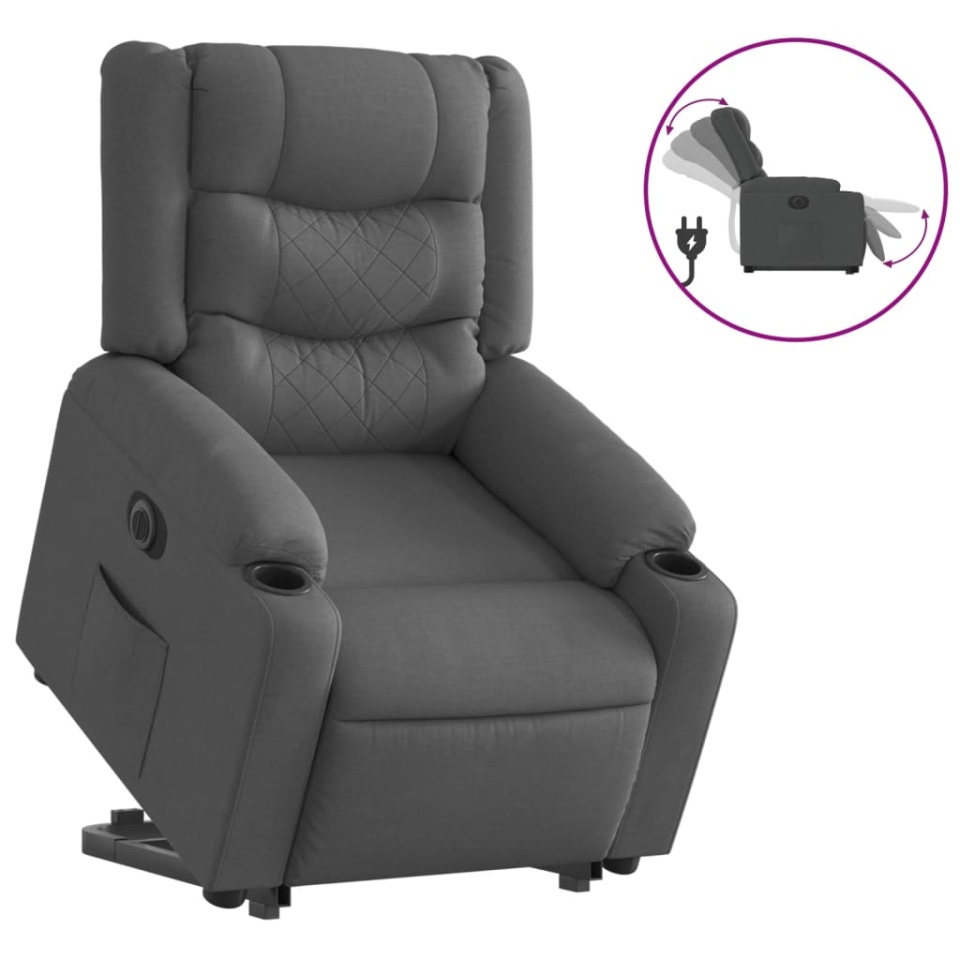 Fotoliu electric rabatabil cu ridicare, gri închis, textil - 1 | YEO