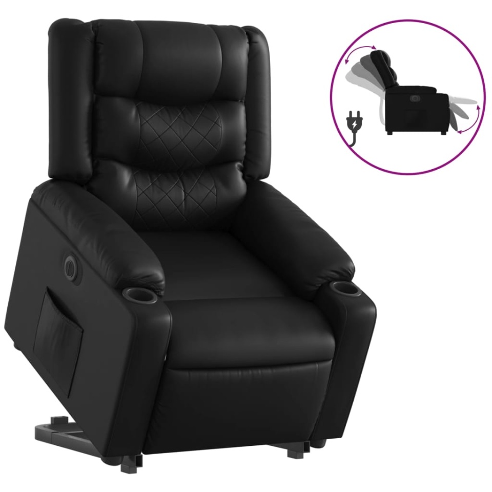 Fotoliu rabatabil electric cu ridicare, negru, piele ecologică - 1 | YEO