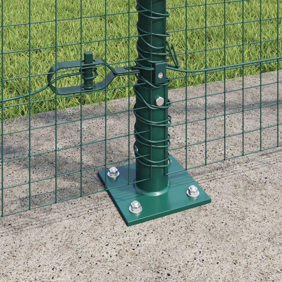 Gard cu Plasă Sudată cu 13 Stâlpi Flansa Verde 1.6x25 m Oțel - 3 | YEO