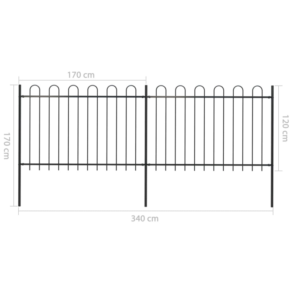 Gard de grădină cu vârf curbat, negru, 3,4 m, oțel - 4 | YEO