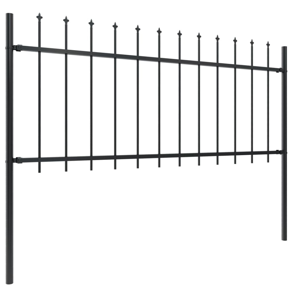 Gard de grădină cu vârf suliță, negru, 8,5 m, oțel - 1 | YEO