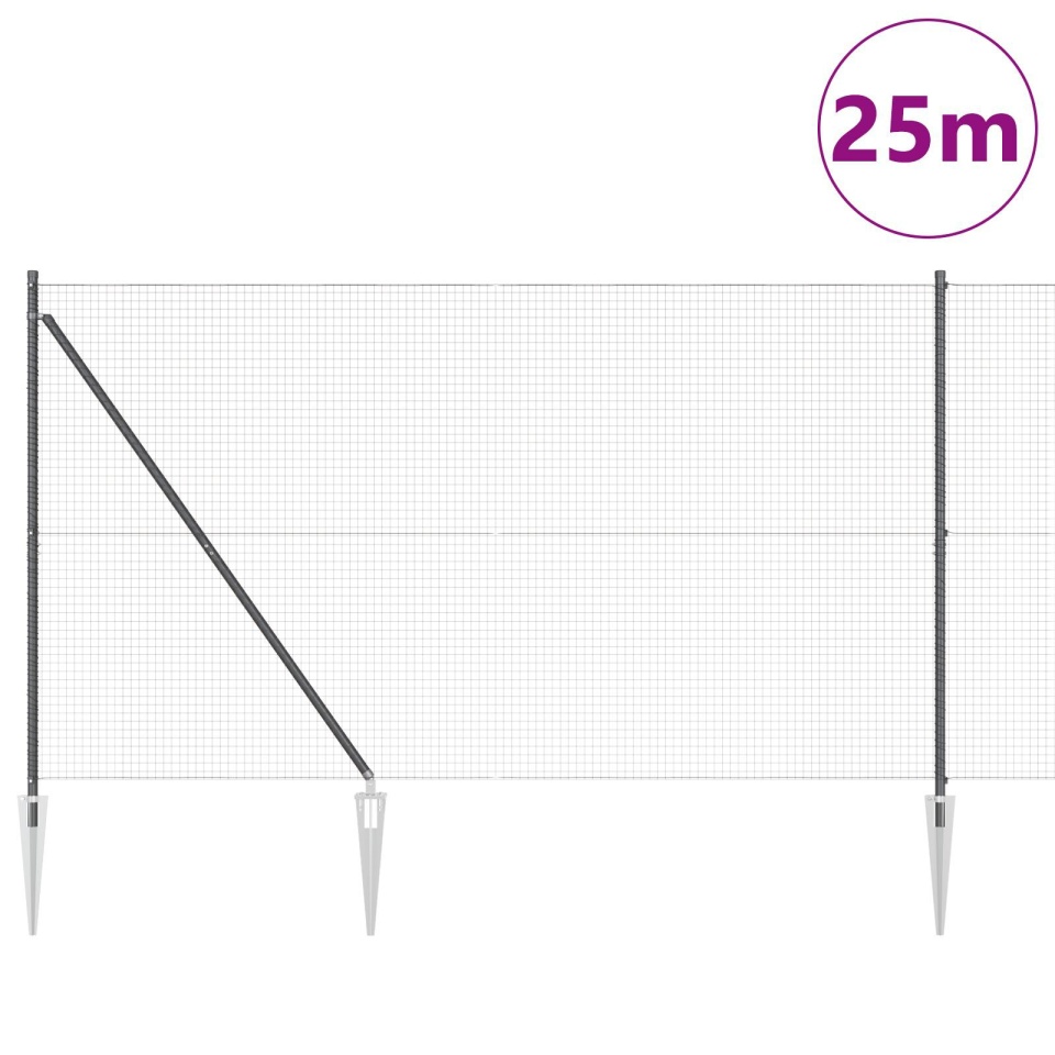 Gard Din Fier Sudat cu 13 Posturi Spike Gri 1.6x25 m Oțel - 2 | YEO