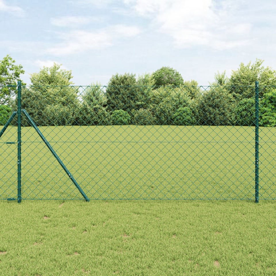 Gard din plasă de lanț cu 7 posturi 1.5x10 m Oțel galvanizat Verde