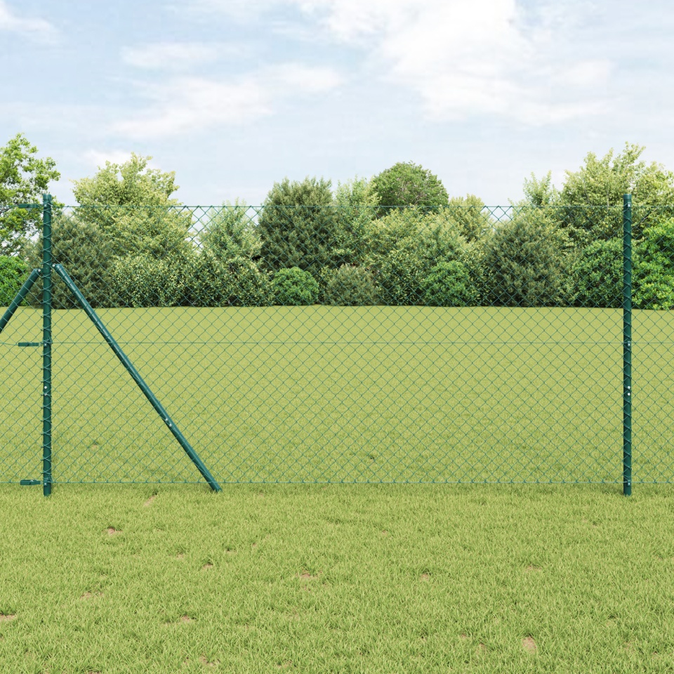 Gard din plasă de lanț cu 7 stâlpi 1.5x10 m Oțel galvanizat Verde